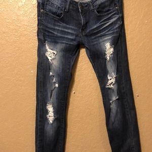 Skinny ripped dark denim